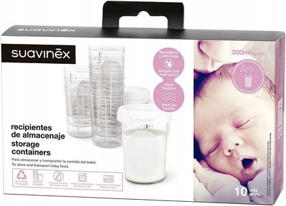 SUAVINEX pojemniki do przechowywania 10 x 200ml do przechowywania pokarmu dla niemowląt, 10 sztuk