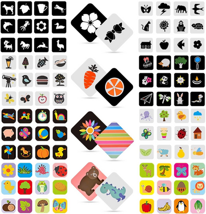 96 tarjetas de contraste, 192 diseños, 14,5 x 14,5 cm
