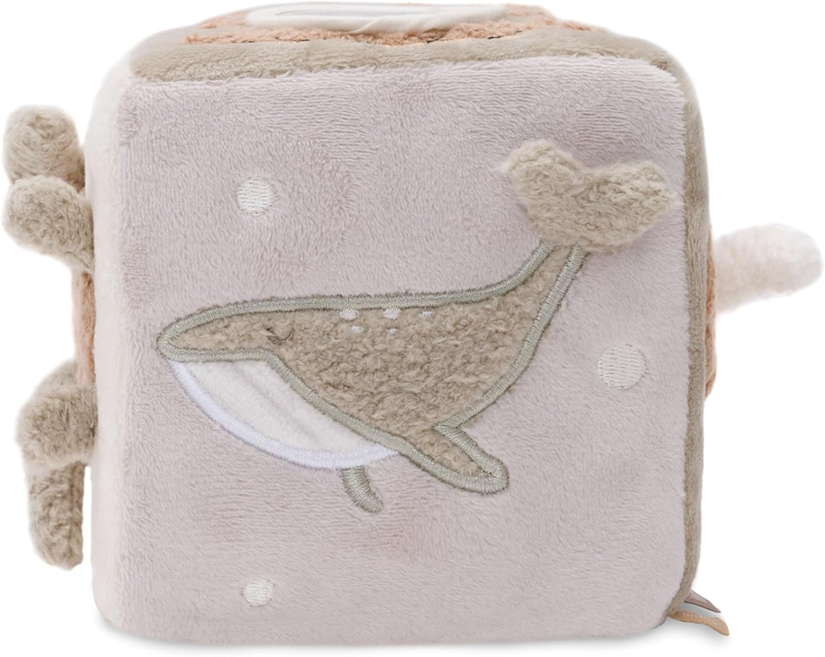 JOLLEIN Cubo de actividades colgante de peluche con sonajero y espejo 11x11 cm