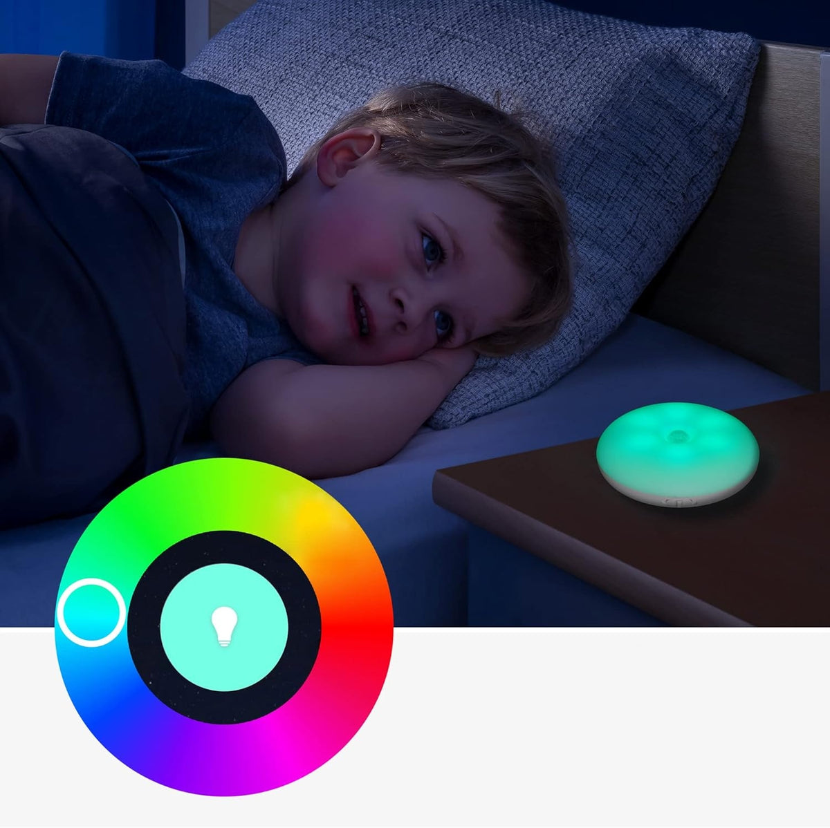 REER lampka z czujnikami zmierzchu i ruchu Bluetooth i aplikacja, nocna lampka dla dziecka z kolorowym światłem