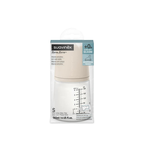 Suavinex Zero Zero biberón anticólicos 180 ml S Light – vista trasera y lateral